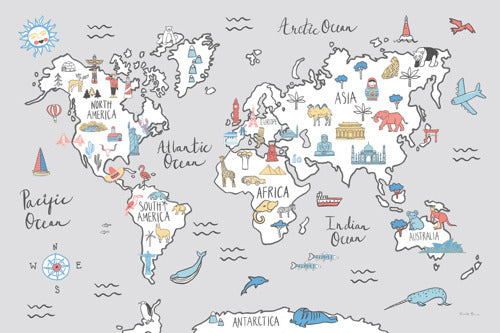 66679 WA World Map Pastel, by Farida Zaman, available in multiple sizes