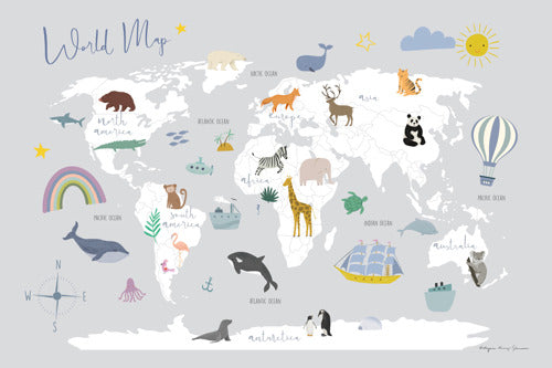 82564 WA Explore the World Map Gray, by Kasia Kucwaj-Tybur, available in multiple sizes - Chamton