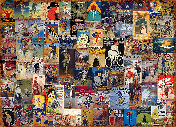 ALIZOE124324 World Bicycle Tour Collage, by Art Licensing Studio, available in multiple sizes
