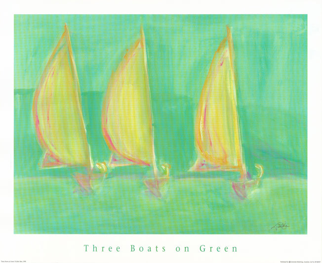 AW JB507 Julie Barr 80x64cm on paper, Three Boats on Green - Chamton