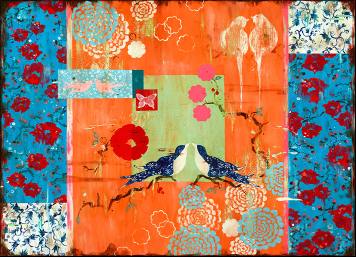 86470 abstract floral prints with birds, by Fraga, available in multiple sizes