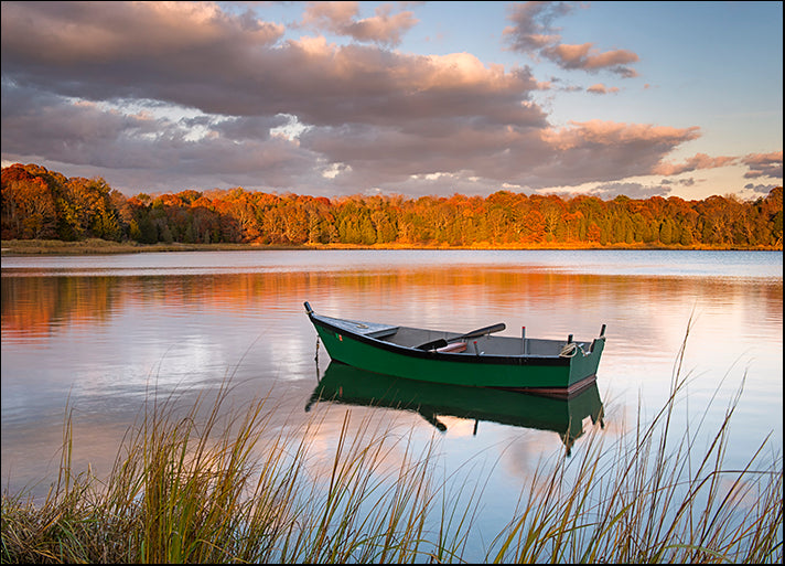 MICBLA140475 Green Boat on Salt Pond, by Michael Blanchette Photography, available in multiple sizes - Chamton