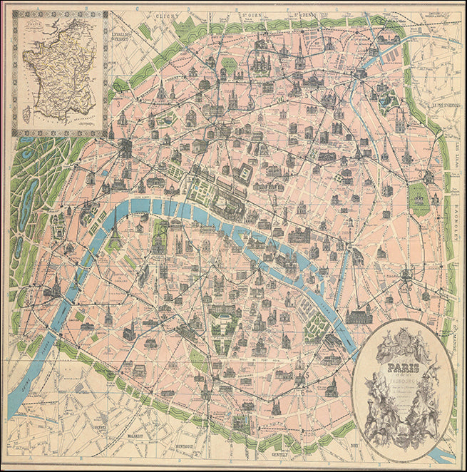R SPQ5616 Vintage Paris Map by The Vintage Collection 50x50cm on paper