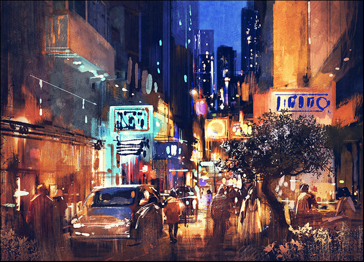 b48741200s Night street scene art, painting, modern, abstract, sketch, available in multiple sizes