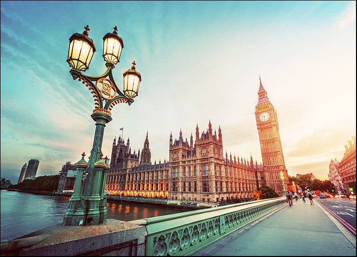 b94200765s Big Ben seen from Westminster Bridge, London, the UK at sunset Retro street lamp light, available in multiple sizes - Chamton