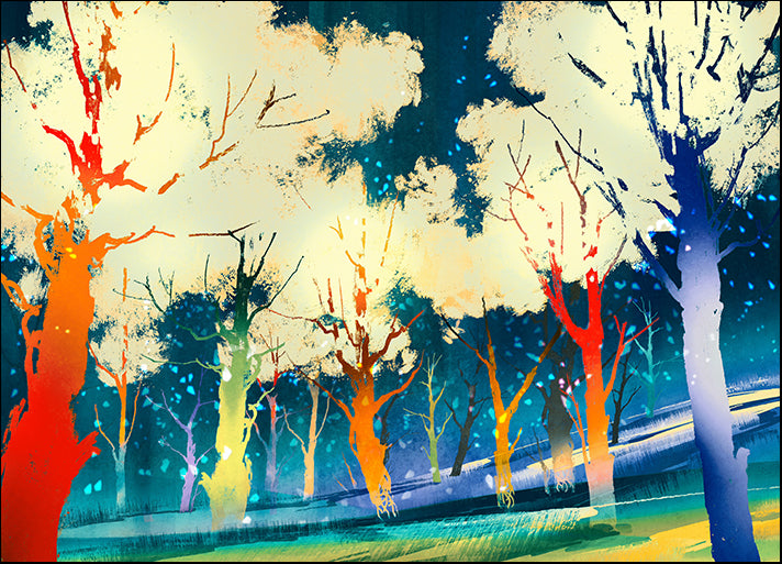 c42050537s fantasy forest with colorful trees,landscape digital painting, available in multiple sizes - Chamton