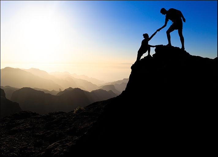 i1037270b Teamwork Couple Hiking Helping Hand, Hurricane River, available in multiple sizes