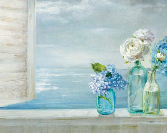 46975 WA A Beautiful Day At the Beach – 3 Glass Bottles, by Danhui Nai, available in multiple sizes