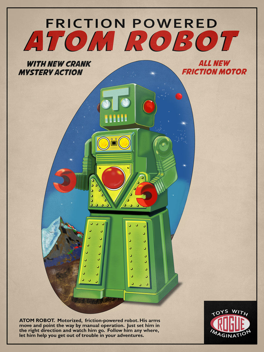 RGN117917 Atom the Vintage Toy Robot, by Mark Rogan, available in multiple sizes (Copy) - Chamton