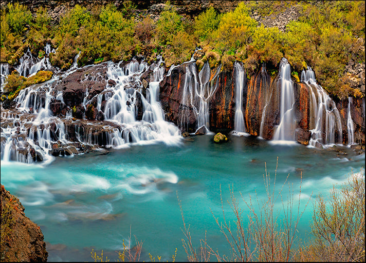 104346398 Waterfall in to river Hraunfossar falls, available in multiple sizes