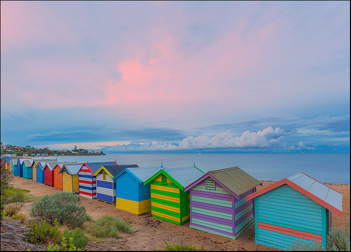 116856500 Colorful Brighton bathing houses at sunrise Melbourne Victoria Australia, available in multiple sizes