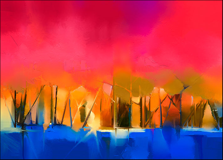 126048212 Abstract colorful oil painting landscape of tree and red sky, available in multiple sizes