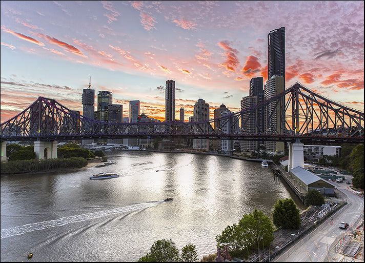 133136189 Day to night transition of Brisbane cityscape and Story Bridge, available in multiple sizes