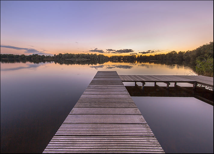 136840298 Beautiful sunset, pier in a quiet lake, Groningen Netherlands, available in multiple sizes