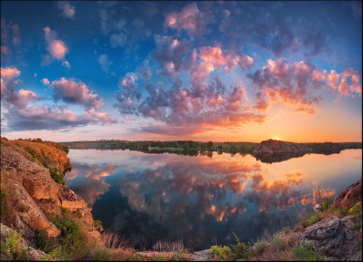 140814341 panoramic landscape with colorful cloudy sky lake and mountains, available in multiple sizes