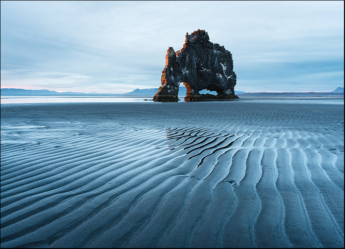 144960422 rock in the ocean Beautiful lines in the sand at low tide Hvitserkur Iceland, available in multiple sizes