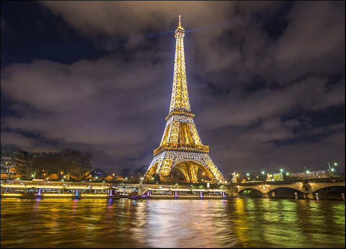 146439920 The Eiffel Tower golden lights at night, Seine River, Paris France, available in multiple sizes