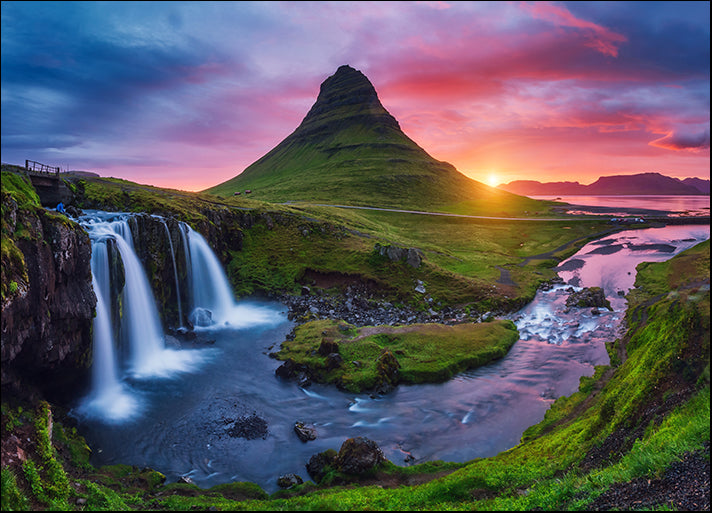 147858194 Waterfall Kirkjufell volcano the coast of Snaefellsnes peninsula, available in multiple sizes