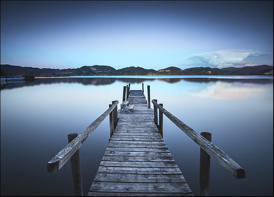 149241269 Wooden jetty on blue lake sunset, Versilia Massaciuccoli Tuscany Italy, available in multiple sizes - Chamton