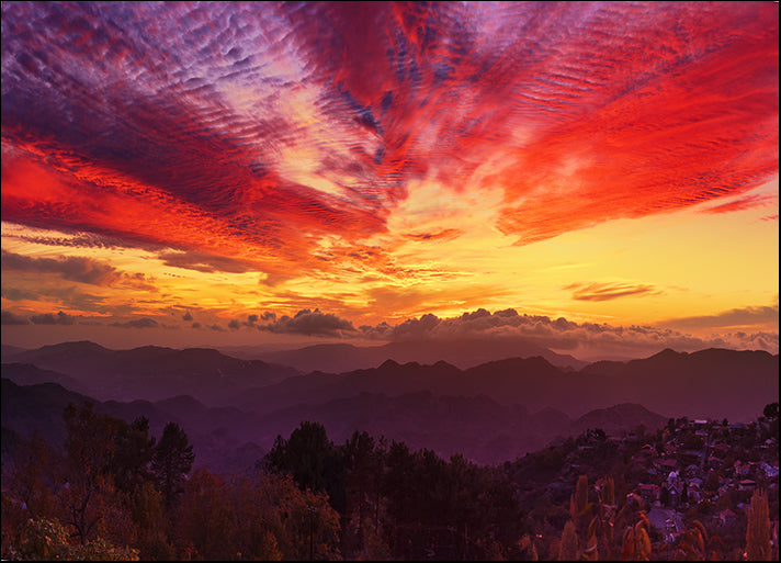 159391403 Amazing mountain landscape with colorful vivid sunset on the bright sky, available in multiple sizes