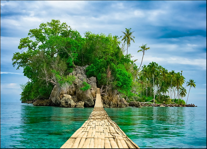 161191706 Bamboo bridge over sea to remote desert island, available in multiple sizes
