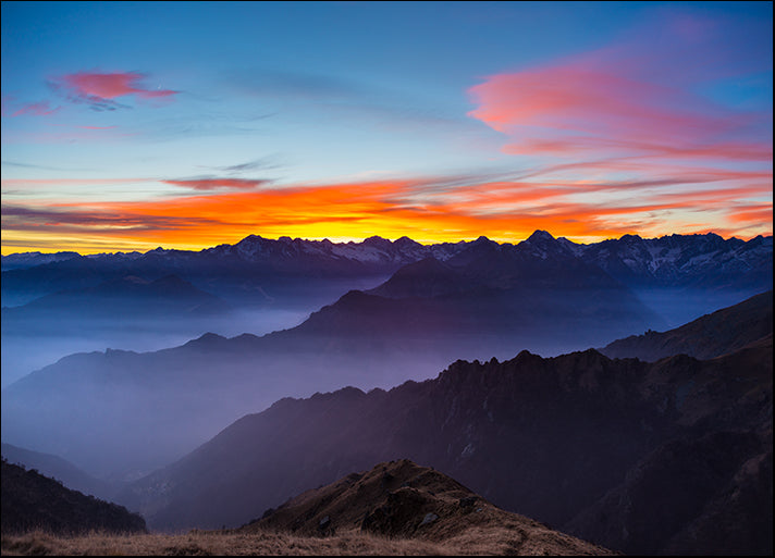 164815901 sunset behind majestic mountain peaks of the Italian Alps Fog and mist, available in multiple sizes