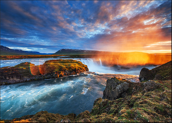 172088540 Godafoss waterfall at sunset Beautiful cumulus clouds, available in multiple sizes