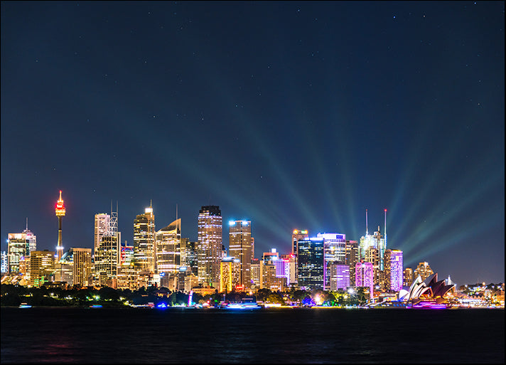 172253369 Sydney cityscape at night during Vivid Sydney light festival, available in multiple sizes
