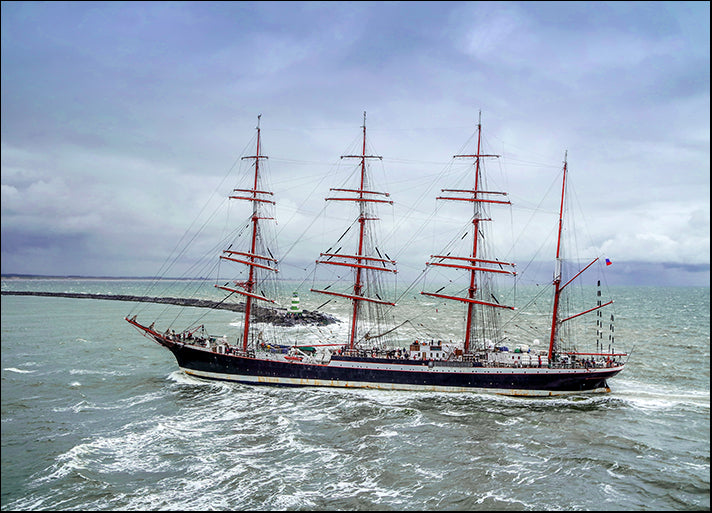 174006079 Tall ship passing lighthouse in the rain, available in multiple sizes