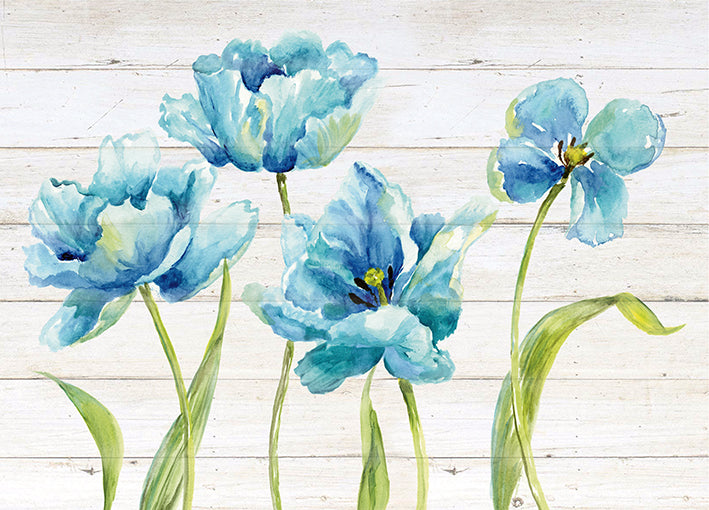 17988gg Blue Tulips on Shiplap, by Nan, available in multiple sizes