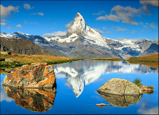 193849552 Matterhorn, alpine lake Stellisee Valais region Switzerland Europe, available in multiple sizes - Chamton