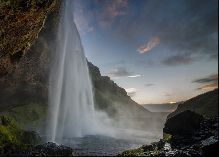 211725904 Mystical Seljalandsfoss waterfall in Iceland at dusk, available in multiple sizes