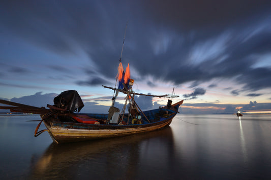 22437837 Sunset fishing boat, available in multiple sizes