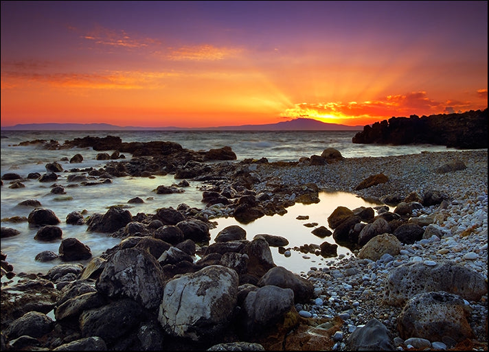2590799 sunset over a rocky beach, Mani peninsula, southern Greece, available in multiple sizes
