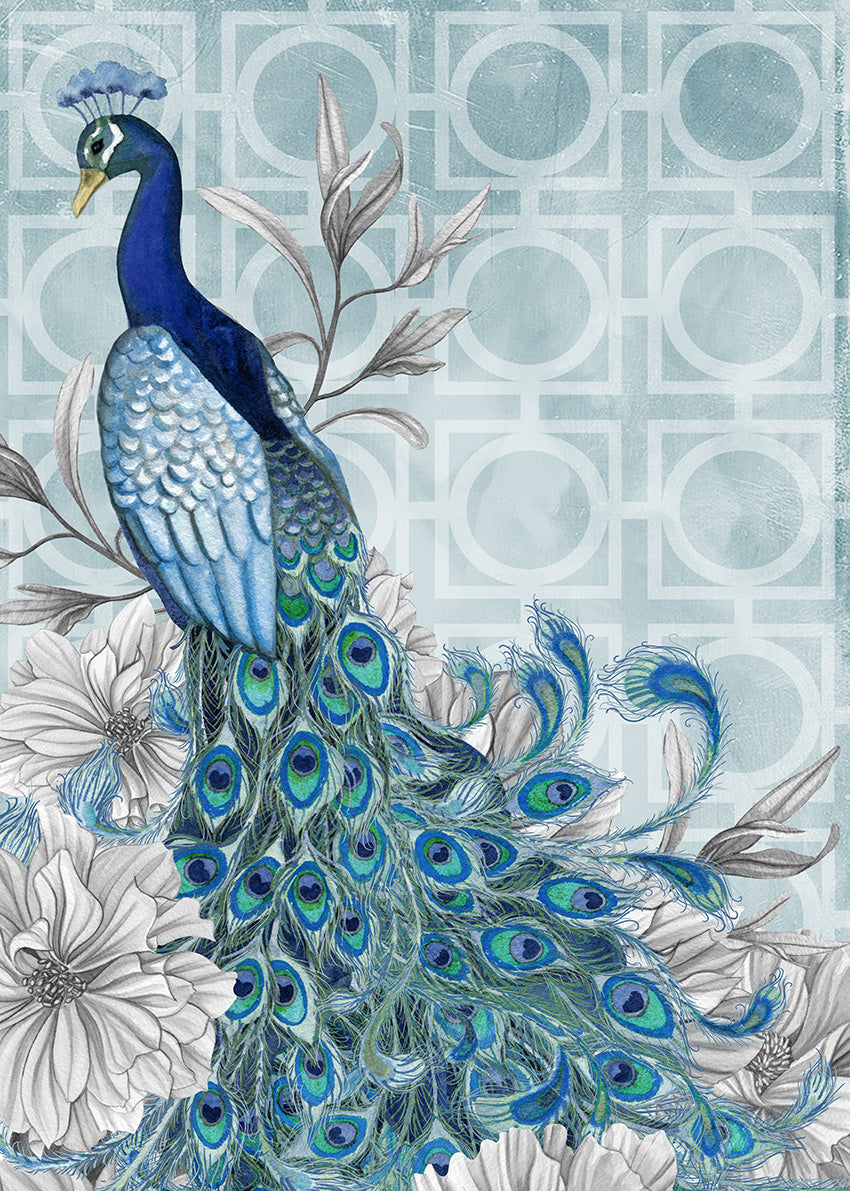 36674 MA Monochrome Peacocks Blue I, available in multiple sizes - Chamton