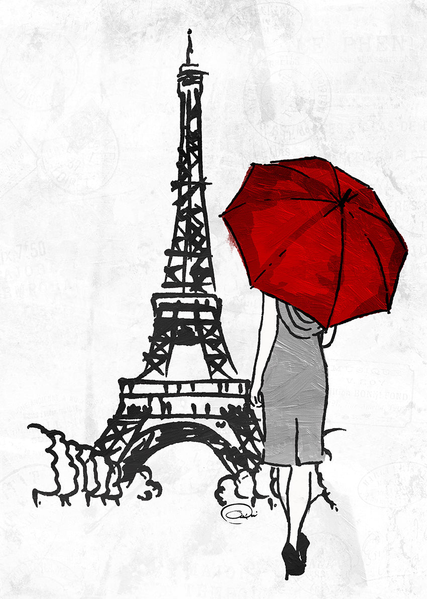 40178 MA Inked Walk Away Paris Red Umbrella, available in multiple sizes