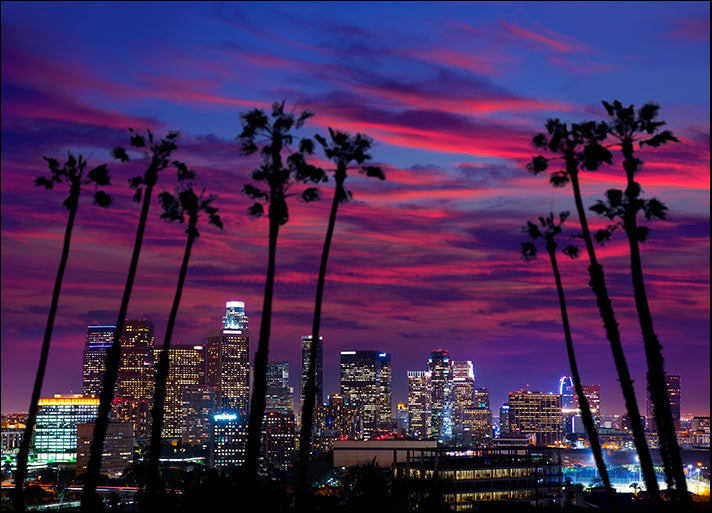 51364135 Downtown LA night Los Angeles sunset colorful skyline California, available in multiple sizes