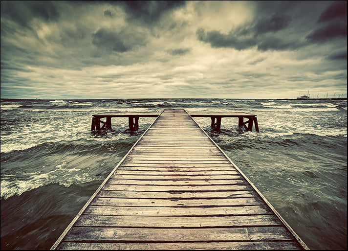 66403051 Old wooden jetty, during storm on the sea, available in multiple sizes