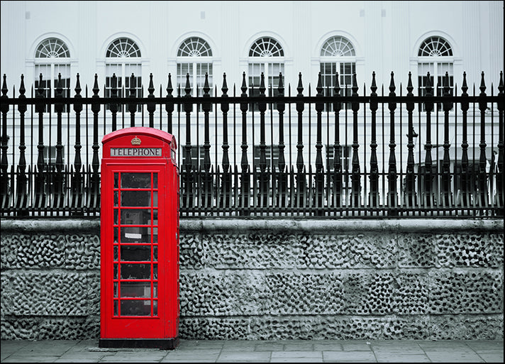 82853477 Red telephone box in street with historical architecture in London, available in multiple sizes