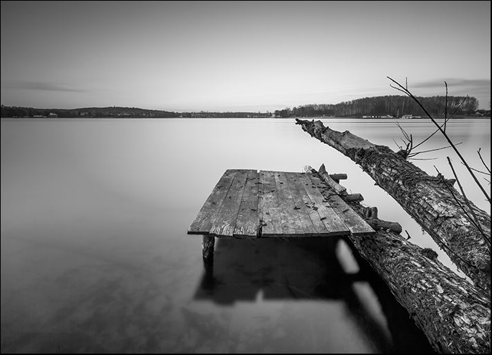 86527280 Small pier on lake Mazury lake district Black and white photo, available in multiple sizes