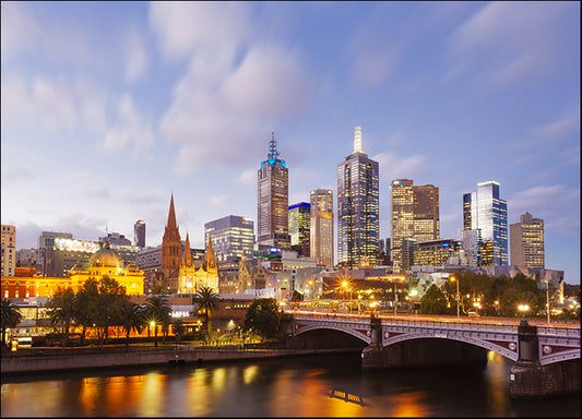 87503681 Melbourne city at sunset with yarra river, available in multiple sizes
