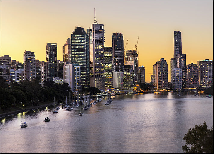 97584509 Brisbane City sunset riverside and harbour, from Kangaroo Point Cliffs, available in multiple sizes