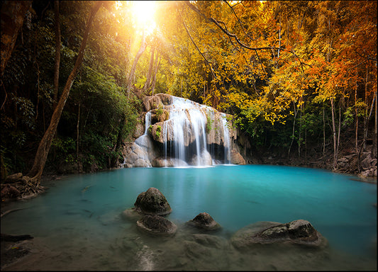 98578412 Waterfall in autumn forest with small natural lake, available in multiple sizes - Chamton