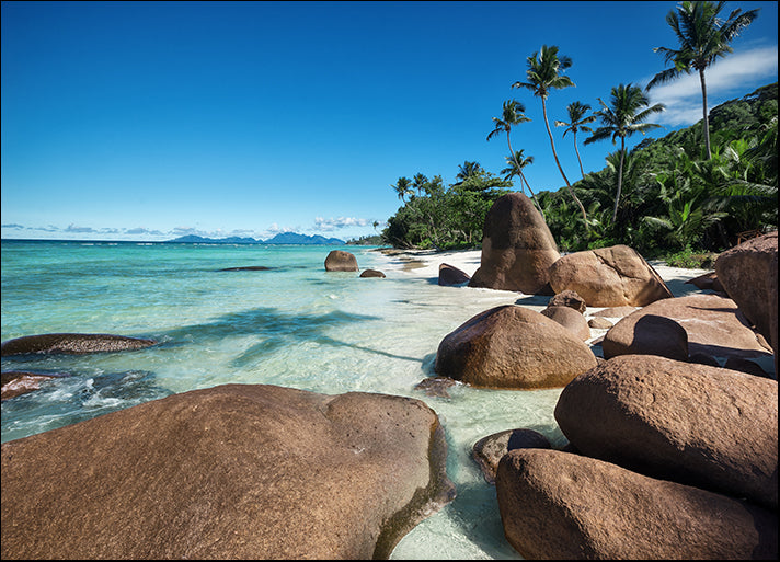 98756840 Deep blue sky and beautiful beach with enormous stones Seychelle islands, available in multiple sizes