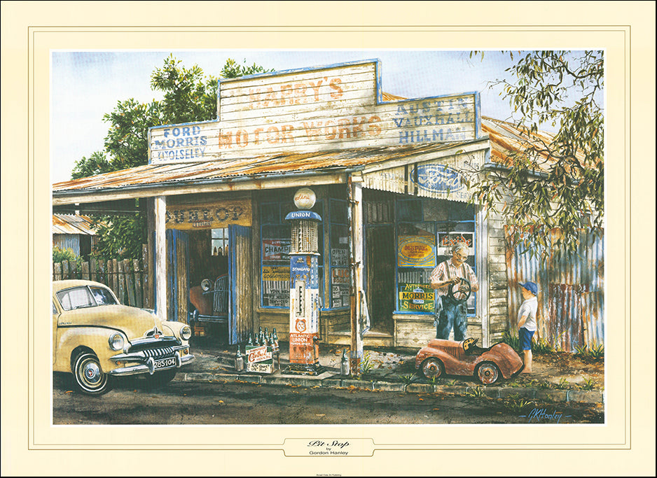 AAC GHO369 Pit Stop by Gordon Hanley 93x68cm 62x47cm 44x33cm on paper