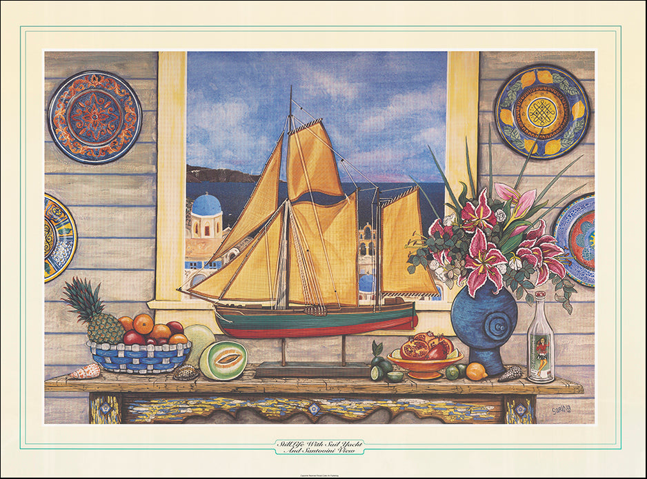 AAC SBO431 Sail Yacht & Santorini View by Sarina multiple sizes on paper