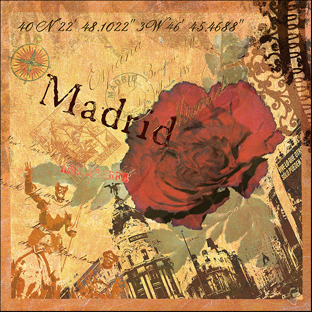 ALIZOE110950 Latitude and Longitude Travel to Madrid, by Art Licensing Studio, available in multiple sizes
