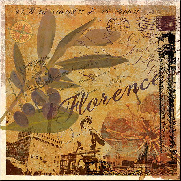 ALIZOE110951 Latitude and Longitude Travel to Florence, by Art Licensing Studio, available in multiple sizes