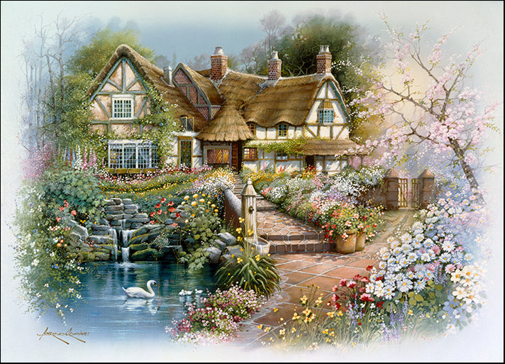 ANDORP13836 Cottage Scene with Swan, by Andres Orpinas, available in multiple sizes