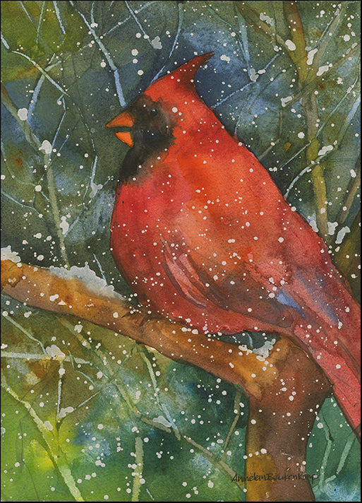 ANNBEU109004 Perched Cardinal, by Annelein Beukenkamp, available in multiple sizes